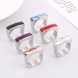 Square Multicolor Ring Stainless Steel Bohemia Colorful Stone Rings