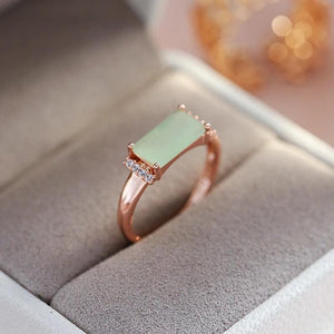 Vintage Square Mist Green Zircon Ring 585 Rose Gold Women Jewelry