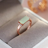 Vintage Square Mist Green Zircon Ring 585 Rose Gold Women Jewelry