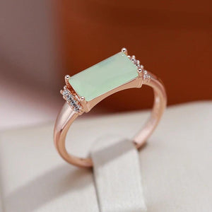 Vintage Square Mist Green Zircon Ring 585 Rose Gold Women Jewelry