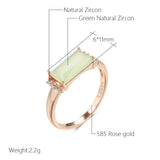 Vintage Square Mist Green Zircon Ring 585 Rose Gold Women Jewelry