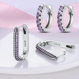 Purple CZ U-Shaped Earrings for Women - Silver Jewelry Gift
