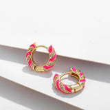 Pink Enamel Zircon Earrings Colorful Crystal Round Circle Hoop Earring