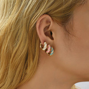Pink Enamel Zircon Earrings Colorful Crystal Round Circle Hoop Earring