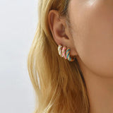 Pink Enamel Zircon Earrings Colorful Crystal Round Circle Hoop Earring