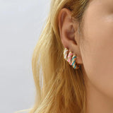 Pink Enamel Zircon Earrings Colorful Crystal Round Circle Hoop Earring