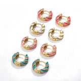 Pink Enamel Zircon Earrings Colorful Crystal Round Circle Hoop Earring