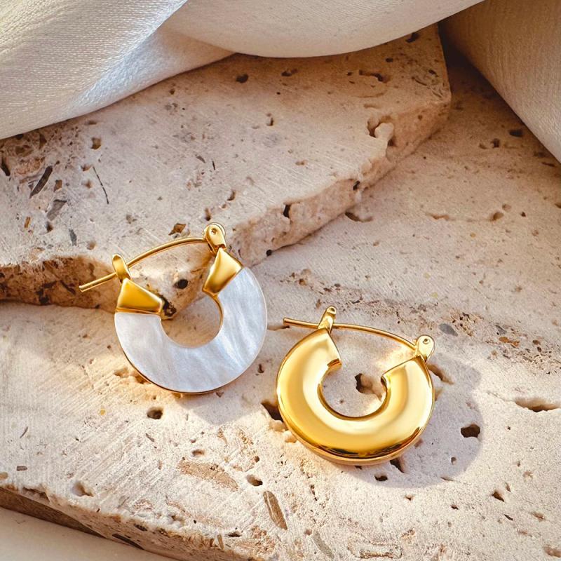 Round Disc Metal Shell Earrings for Women Girls