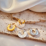 Round Disc Metal Shell Earrings for Women Girls