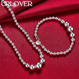 925 Sterling Silver Bead Chain Necklace Bracelet Set for Women