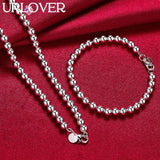 925 Silver Beads Chain Necklace Bracelet Set For Women Party