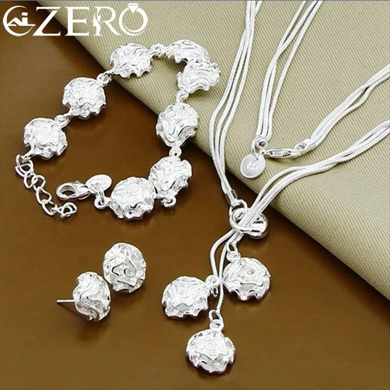 925 Silver Rose Jewelry Set for Women Wedding Engagement Party