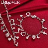 925 Sterling Silver Cross/Lock/Moon Pendant Set Jewelry