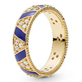 925 Silver Ring Golden Shine Stones Stripes Knotted Heart Symbol Love