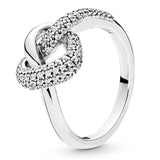 925 Silver Ring Golden Shine Stones Stripes Knotted Heart Symbol Love