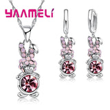 Pink Rabbit Pendant Necklace Earrings Sets 925 Sterling Silver Jewelry for Women