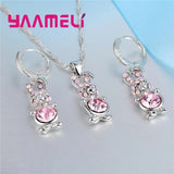 Pink Rabbit Pendant Necklace Earrings Sets 925 Sterling Silver Jewelry for Women