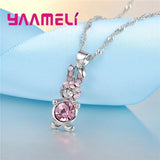 Pink Rabbit Pendant Necklace Earrings Sets 925 Sterling Silver Jewelry for Women