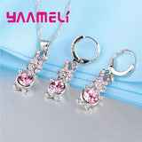 Pink Rabbit Pendant Necklace Earrings Sets 925 Sterling Silver Jewelry for Women