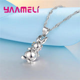 Pink Rabbit Pendant Necklace Earrings Sets 925 Sterling Silver Jewelry for Women