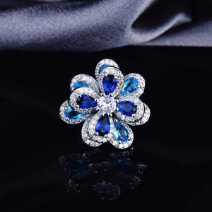 925 Silver Camellia Jewelry Set CZ Stone Wedding Rings Earring Necklace
