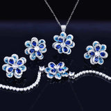 925 Silver Camellia Jewelry Set CZ Stone Wedding Rings Earring Necklace