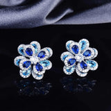 925 Silver Camellia Jewelry Set CZ Stone Wedding Rings Earring Necklace