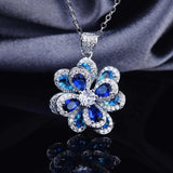 925 Silver Camellia Jewelry Set CZ Stone Wedding Rings Earring Necklace