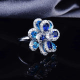 925 Silver Camellia Jewelry Set CZ Stone Wedding Rings Earring Necklace