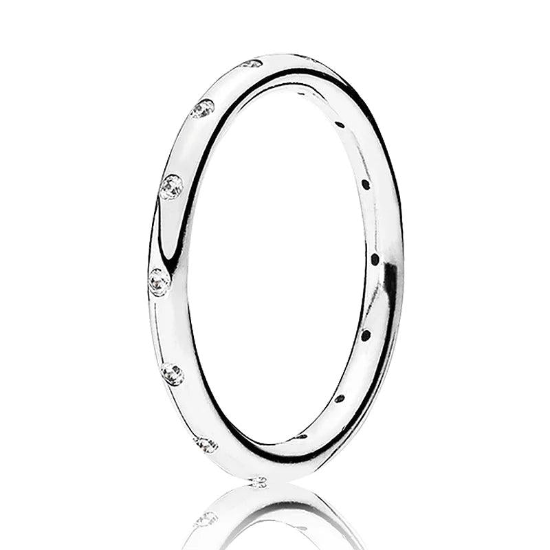 925 Silver Rose Sparkling Droplet Stack Hearts Ring Crystal Women Gift
