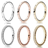 925 Silver Rose Sparkling Droplet Stack Hearts Ring Crystal Women Gift