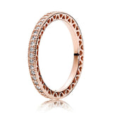 925 Silver Rose Sparkling Droplet Stack Hearts Ring Crystal Women Gift
