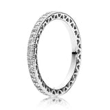 925 Silver Rose Sparkling Droplet Stack Hearts Ring Crystal Women Gift