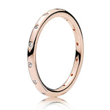 925 Silver Rose Sparkling Droplet Stack Hearts Ring Crystal Women Gift