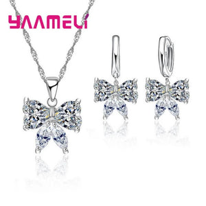 925 Silver Bowknot Pendant Earring Set for Women