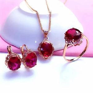 Ruby Jewelry Set Classic 585 Purple Charm Engagement Ring Earrings Necklace Plat