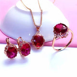 Ruby Jewelry Set Classic 585 Purple Charm Engagement Ring Earrings Necklace Plat