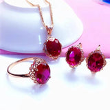 Ruby Jewelry Set Classic 585 Purple Charm Engagement Ring Earrings Necklace Plat
