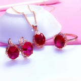 Ruby Jewelry Set Classic 585 Purple Charm Engagement Ring Earrings Necklace Plat