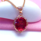 Ruby Jewelry Set Classic 585 Purple Charm Engagement Ring Earrings Necklace Plat