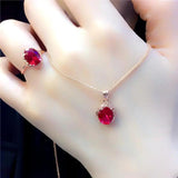 Ruby Jewelry Set Classic 585 Purple Charm Engagement Ring Earrings Necklace Plat