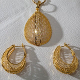 Dubai 18K Plating Jewelry Set for Women Large Drop Earrings and Pendant