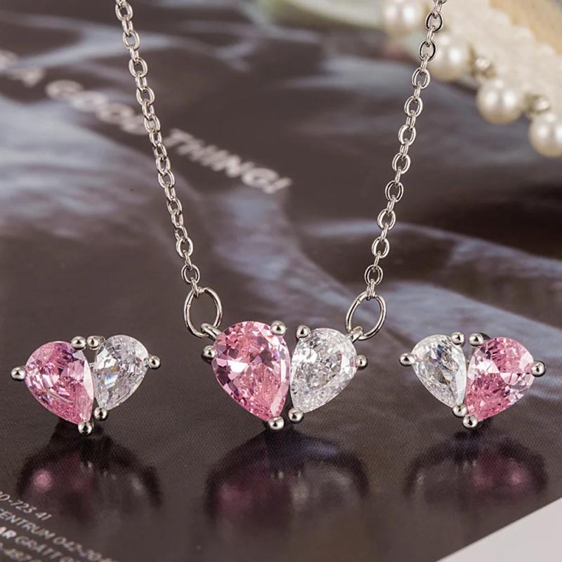 925 Silver Heart Jewelry Set Necklaces Earrings Women's Accessories