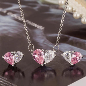 925 Silver Heart Jewelry Set Necklaces Earrings Women's Accessories