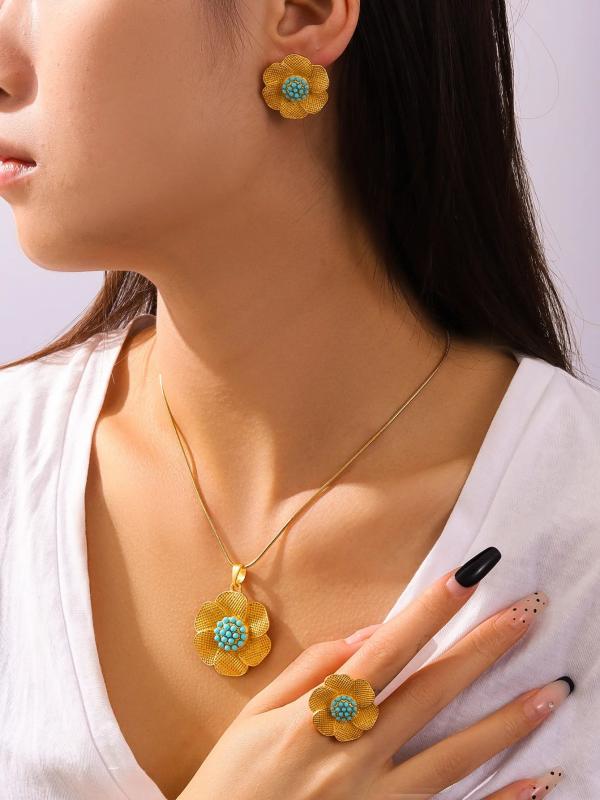 Dubai 3-Piece Bridal Jewelry Set Necklace Earrings Ring Women's Wedding Party