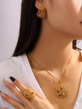 Dubai 3-Piece Bridal Jewelry Set Necklace Earrings Ring Women's Wedding Party