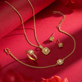 24KT Jewelry Set for Women Bride - Necklace, Ring, Earrings, Bracelet