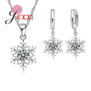 Snowflake 925 Sterling Silver Crystal Wedding Bridal Jewelry Set