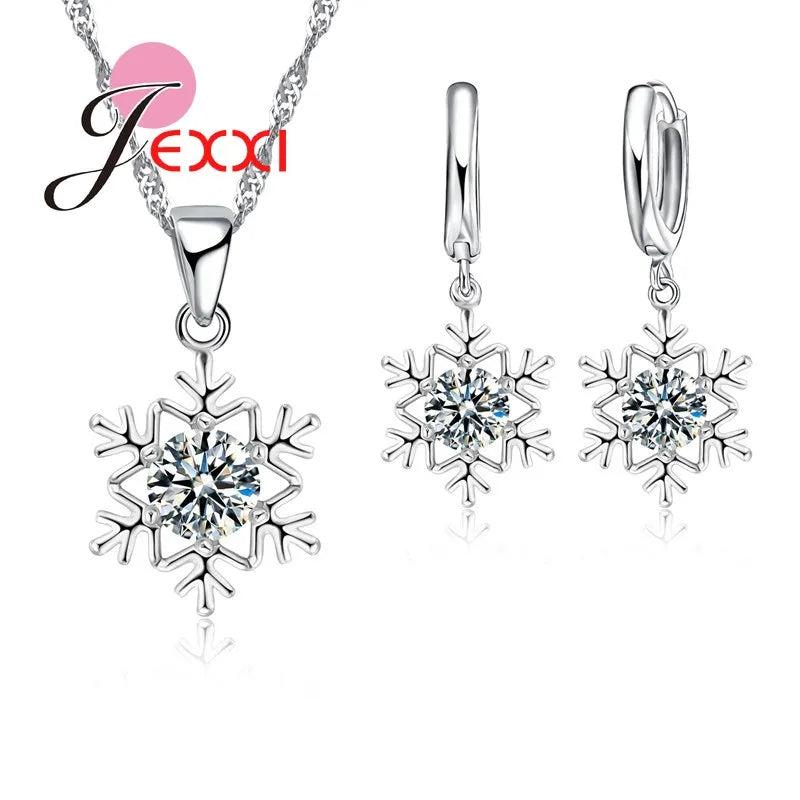 Snowflake 925 Sterling Silver Crystal Wedding Bridal Jewelry Set