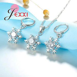 Snowflake 925 Sterling Silver Crystal Wedding Bridal Jewelry Set